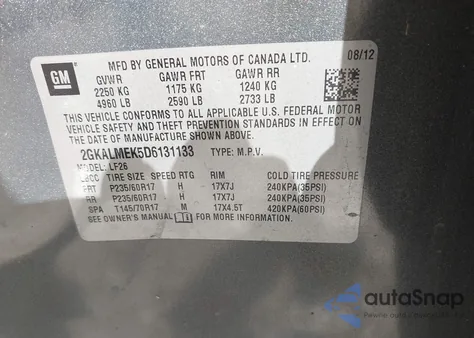 2013 GMC Terrain Sle-1 из США, поврежденный, VIN 2GKALMEK5D6131133